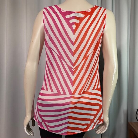 Ann Taylor Loft White Pink Orange Chevron Stripe Blouse Top Tank Size Med - Picture 2 of 6